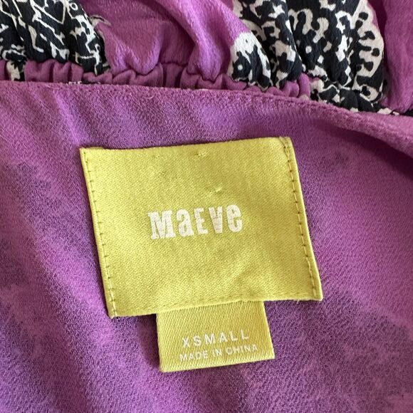 Anthropologie Maeve Dress Women XS Purple Black Silk Chiffon Tank Midi Boho - Picture 14 of 16